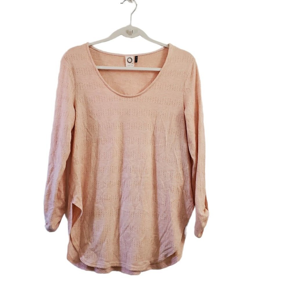 Anthropologie Akemi + Kin Top Small Sylvie Pointelle Pink Tunic Roll‎ Tab Sleeve
